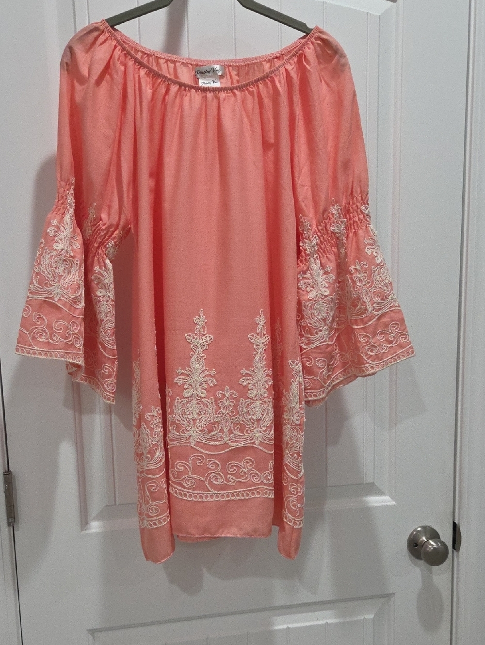 Paisley Vine Embroidered Cotton Mini Dress, MEDIUM